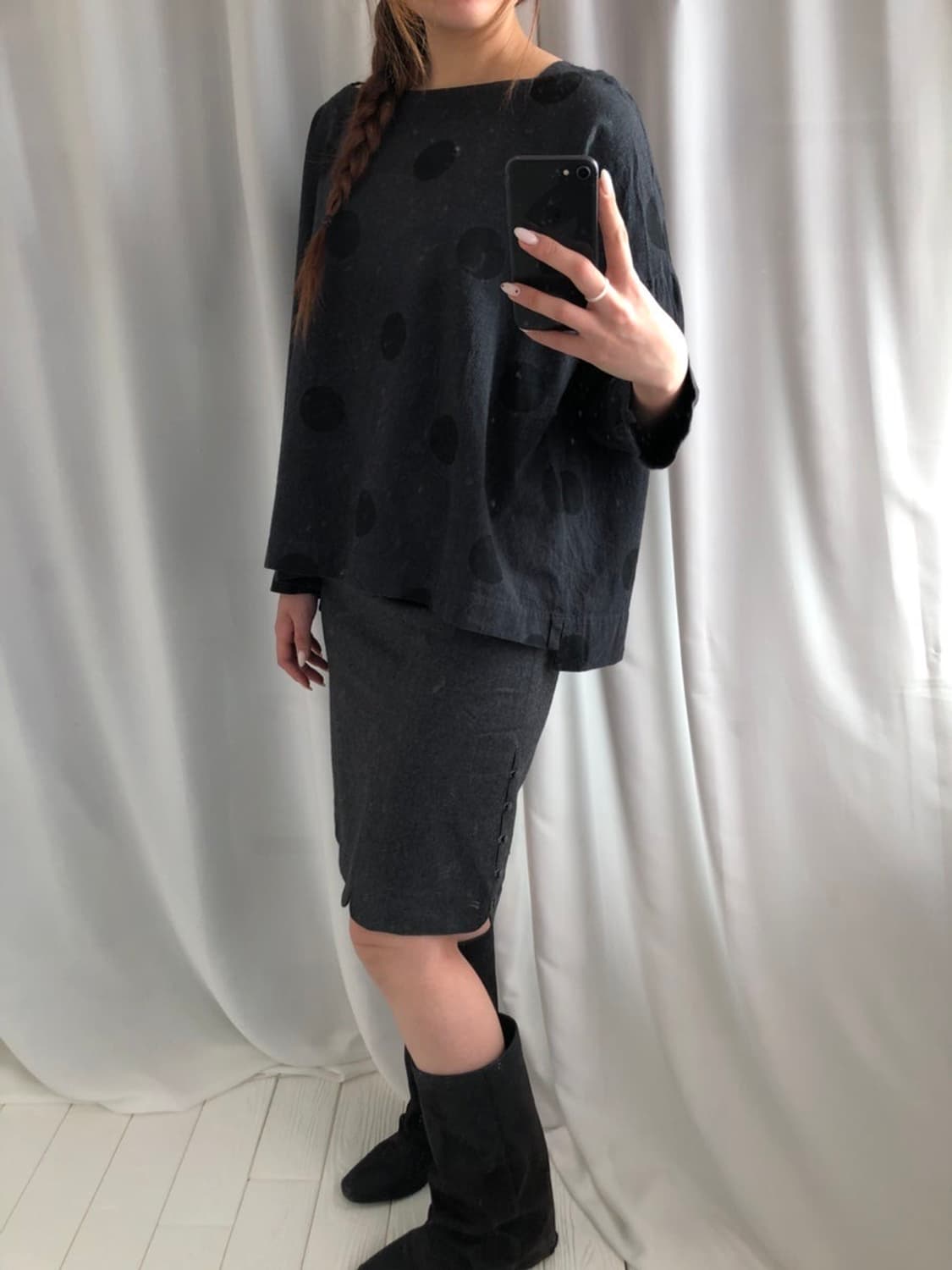 837. side bean button midi SK 상품이미지3