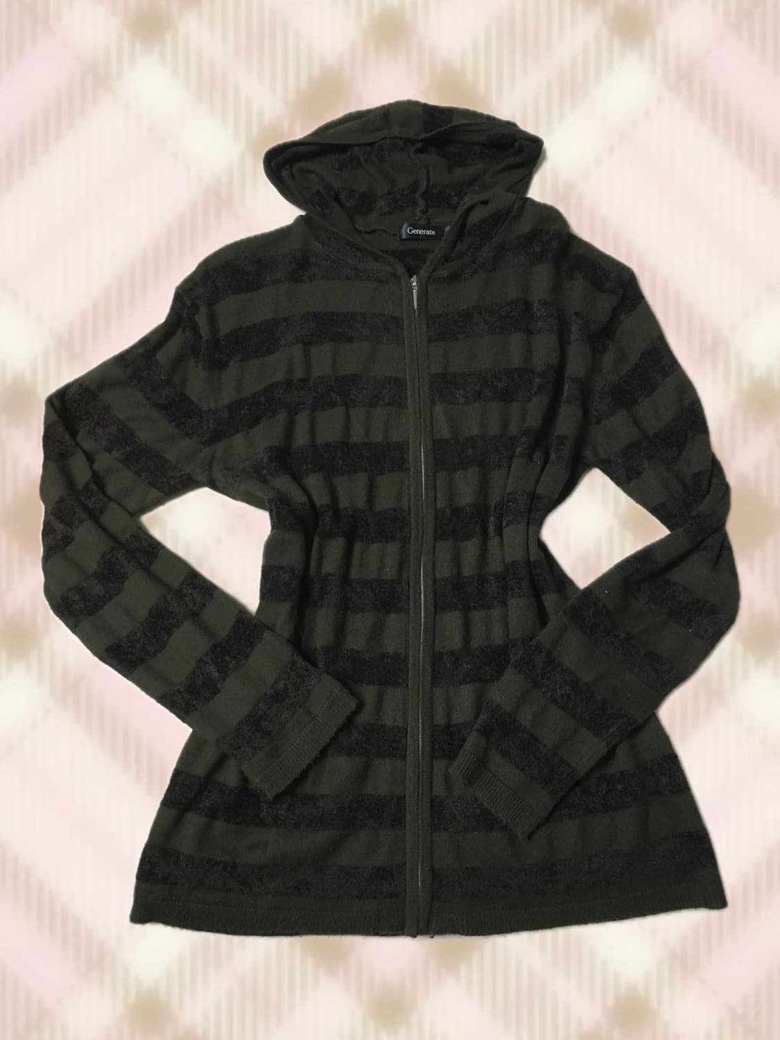 브라운 스트라이프 니트 후드집업 라떼 러블리 모리 그런지 오리엔탈 상품이미지1