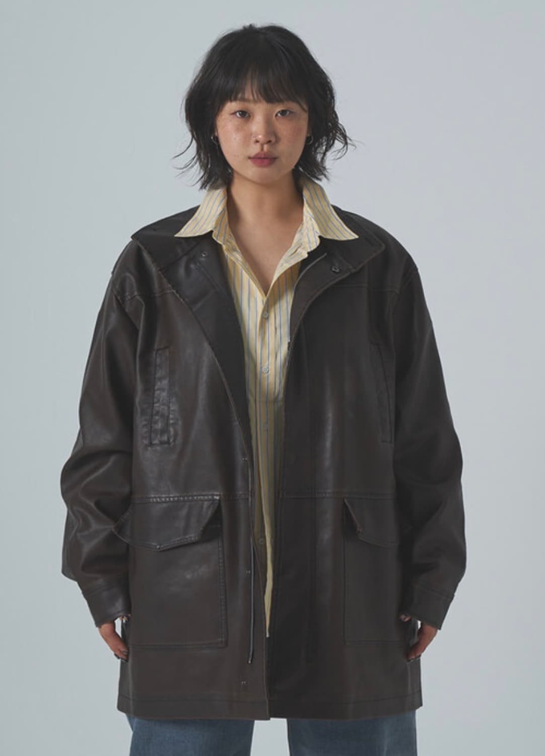 오버핏 레더 자켓 브라운 새상품 상품이미지1