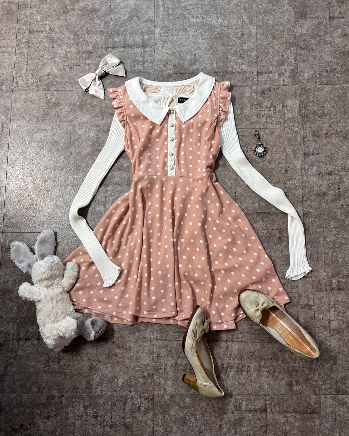 리즈리사 도트 패턴 니트 원피스 2pcs SET 상품이미지1