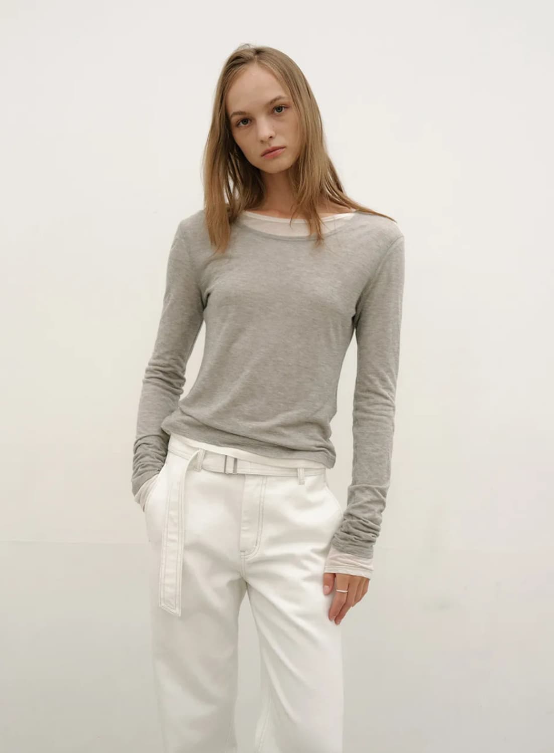 로우타이드 레이어드 롱슬리브티 그레이 상품이미지2