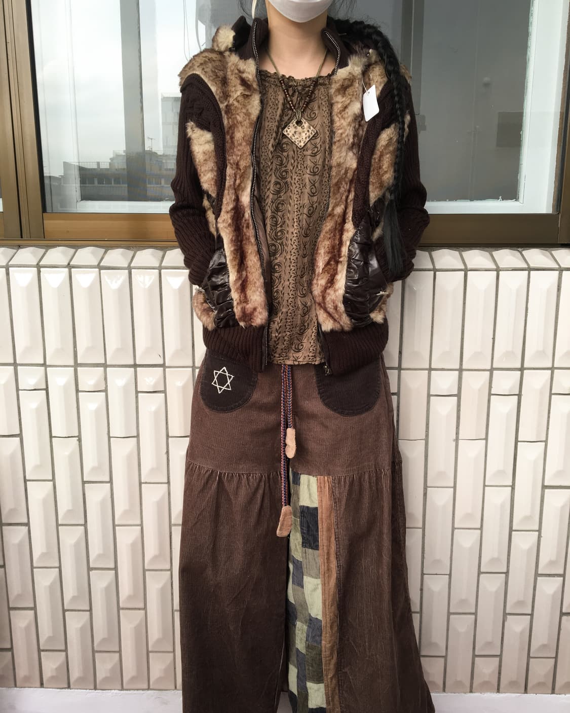 Fake fur high neck ribbed zip up 상품이미지9