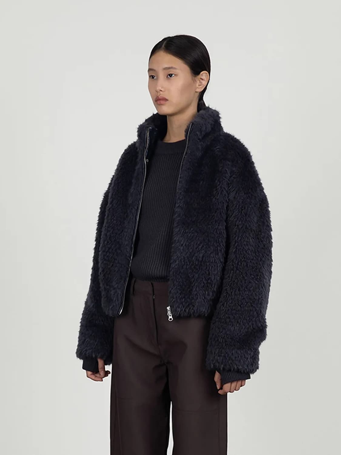 23f/w 아모멘토 헤어리 퍼 블루종 차콜 상품이미지2