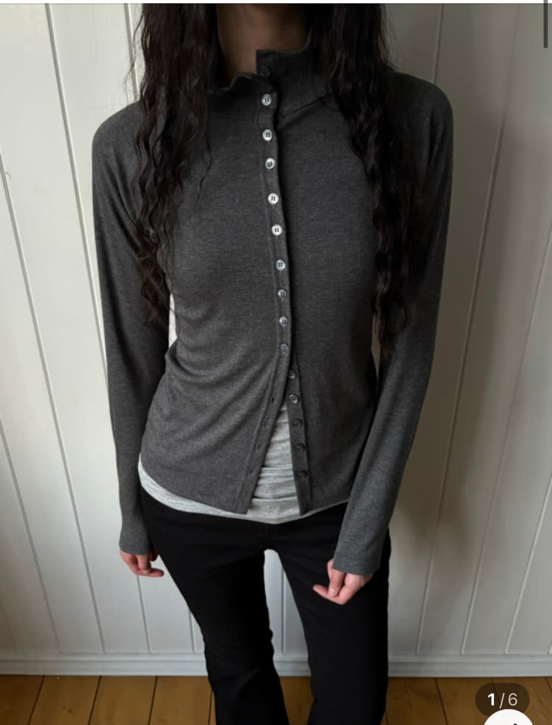 하이넥 버튼 가디건 (gray/ Black) 상품이미지1