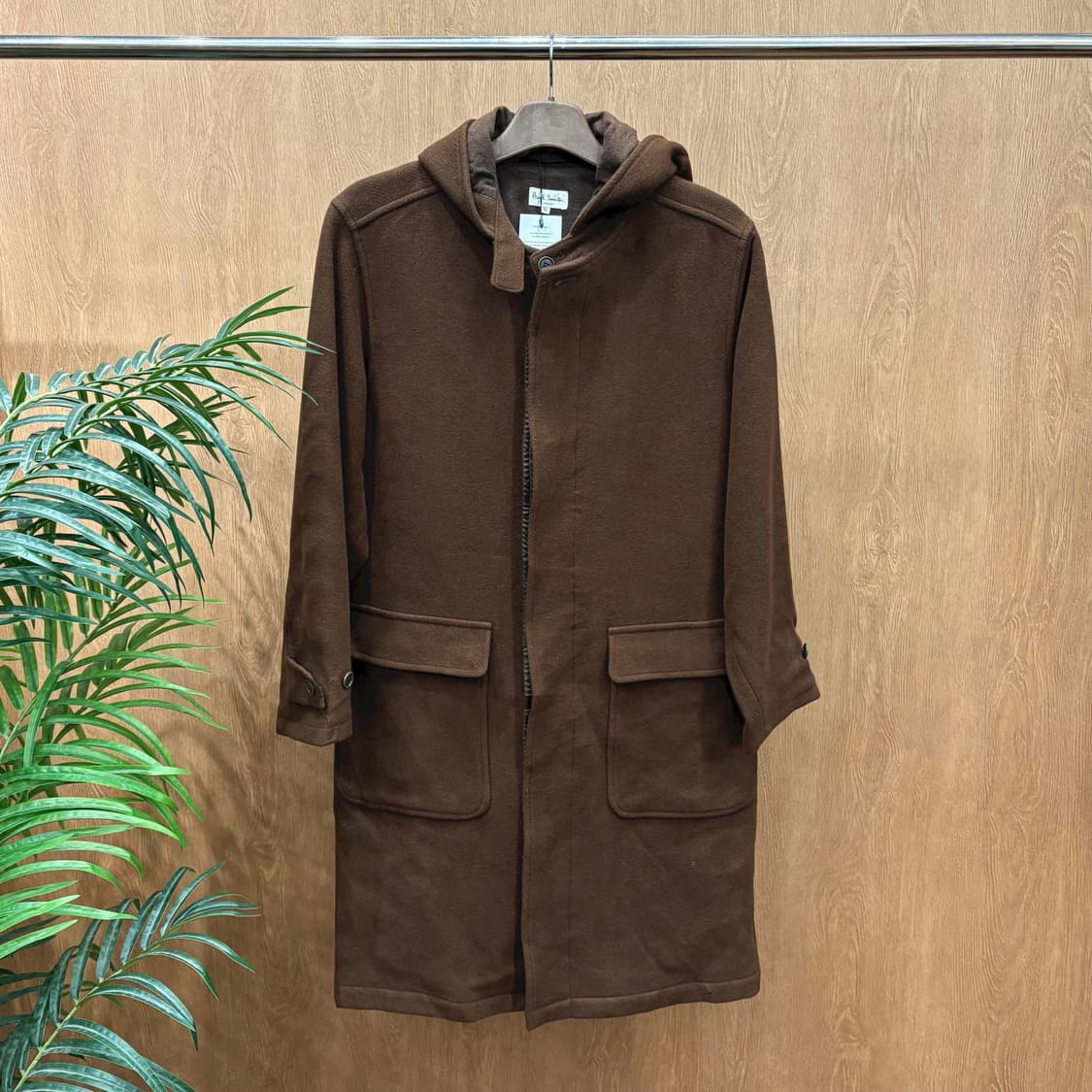 폴스미스 울 믹스 후드 롱 코트 지퍼 스냅 버튼 플랩 포켓 디테일 브라운 상품이미지1