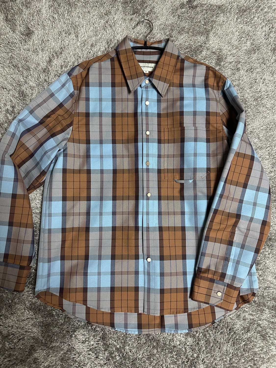 솔리드옴므 체크 셔츠 브라운 블루 48 사이즈 상품이미지1