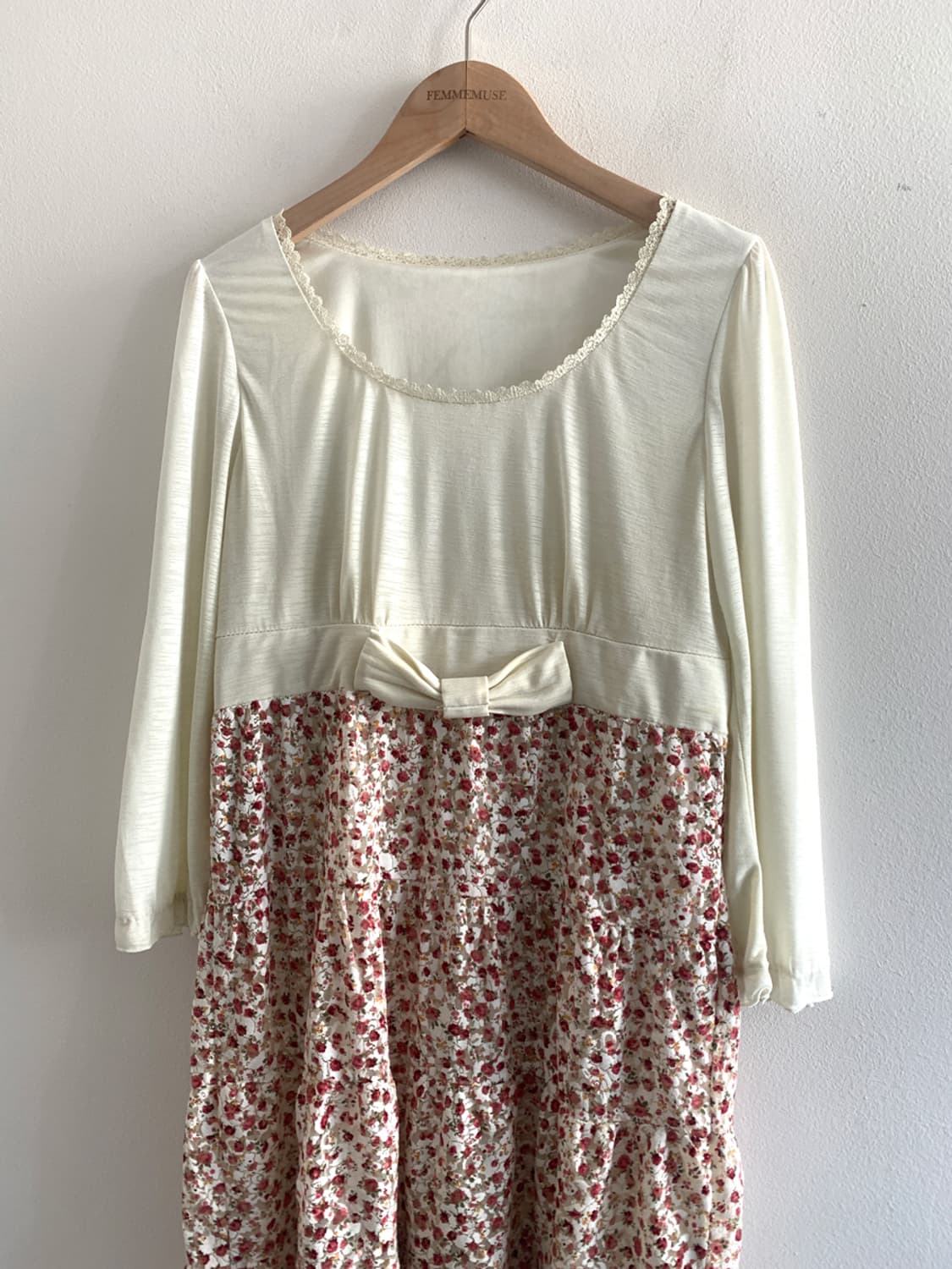 Floret lace u neck ribbon dress 상품이미지2