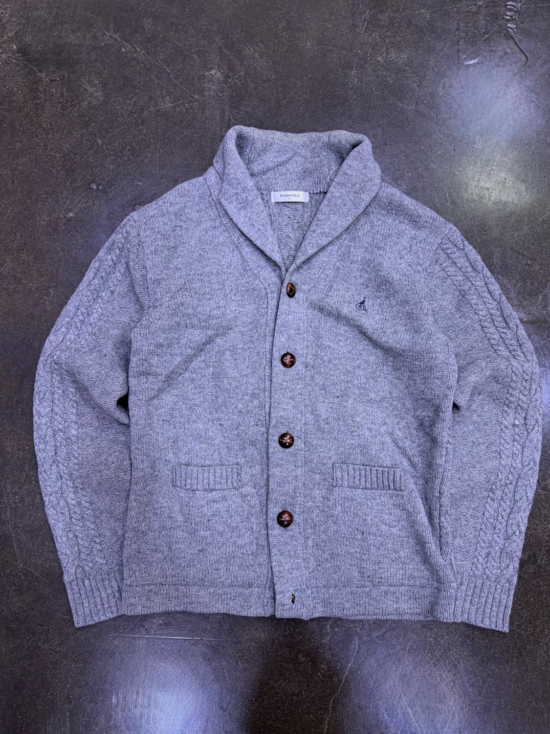 빈폴 클래식 숄카라 패치워크 니트 스웨터 가디건 그레이 100 상품이미지1