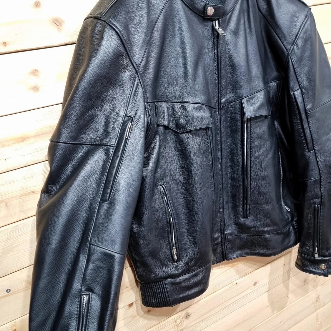 [L] 팔꿈치, 어깨보호 유틸리티 레더 바이커 자켓 상품이미지3