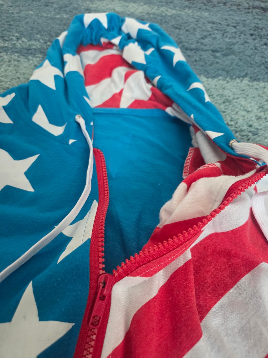 Y2k 미국 국기 반소매 아메리카 프린팅 후드집업 상품이미지3