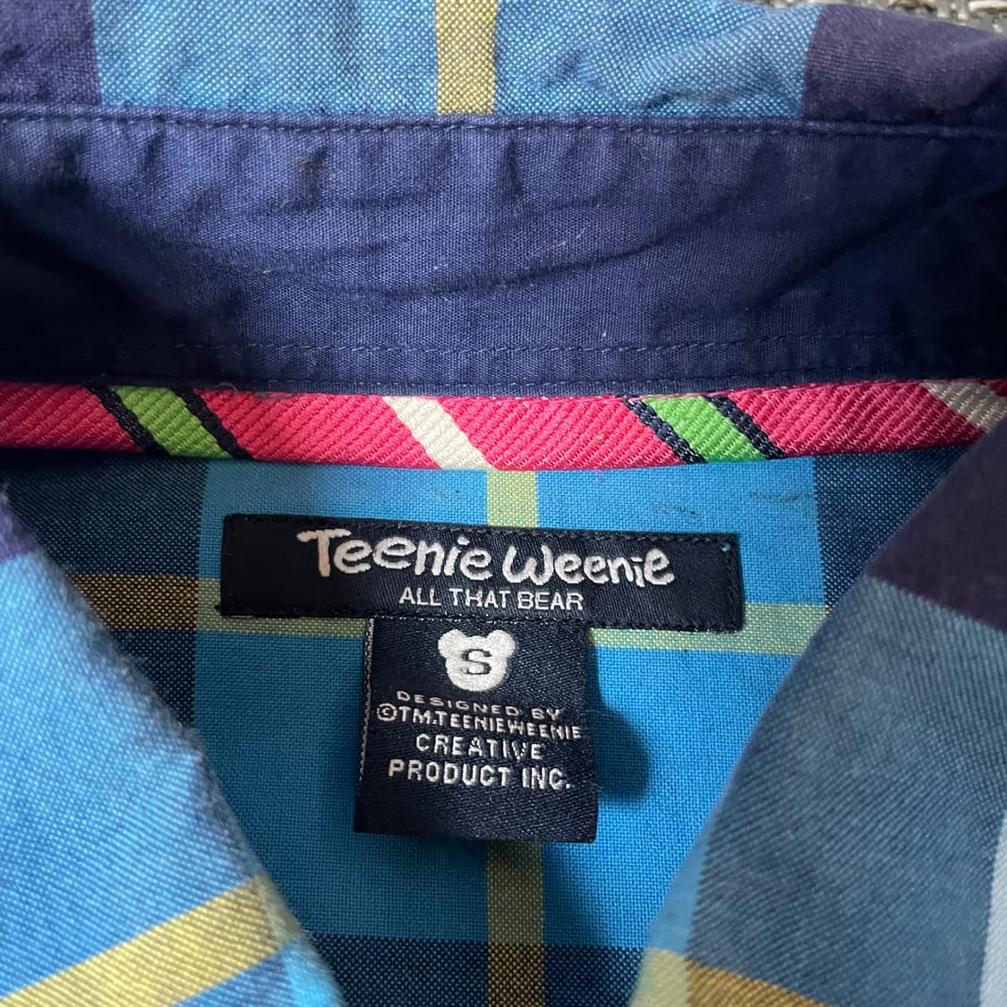 티니위니 베어로고 블루 네이비 체크 긴팔 셔츠 S 상품이미지4