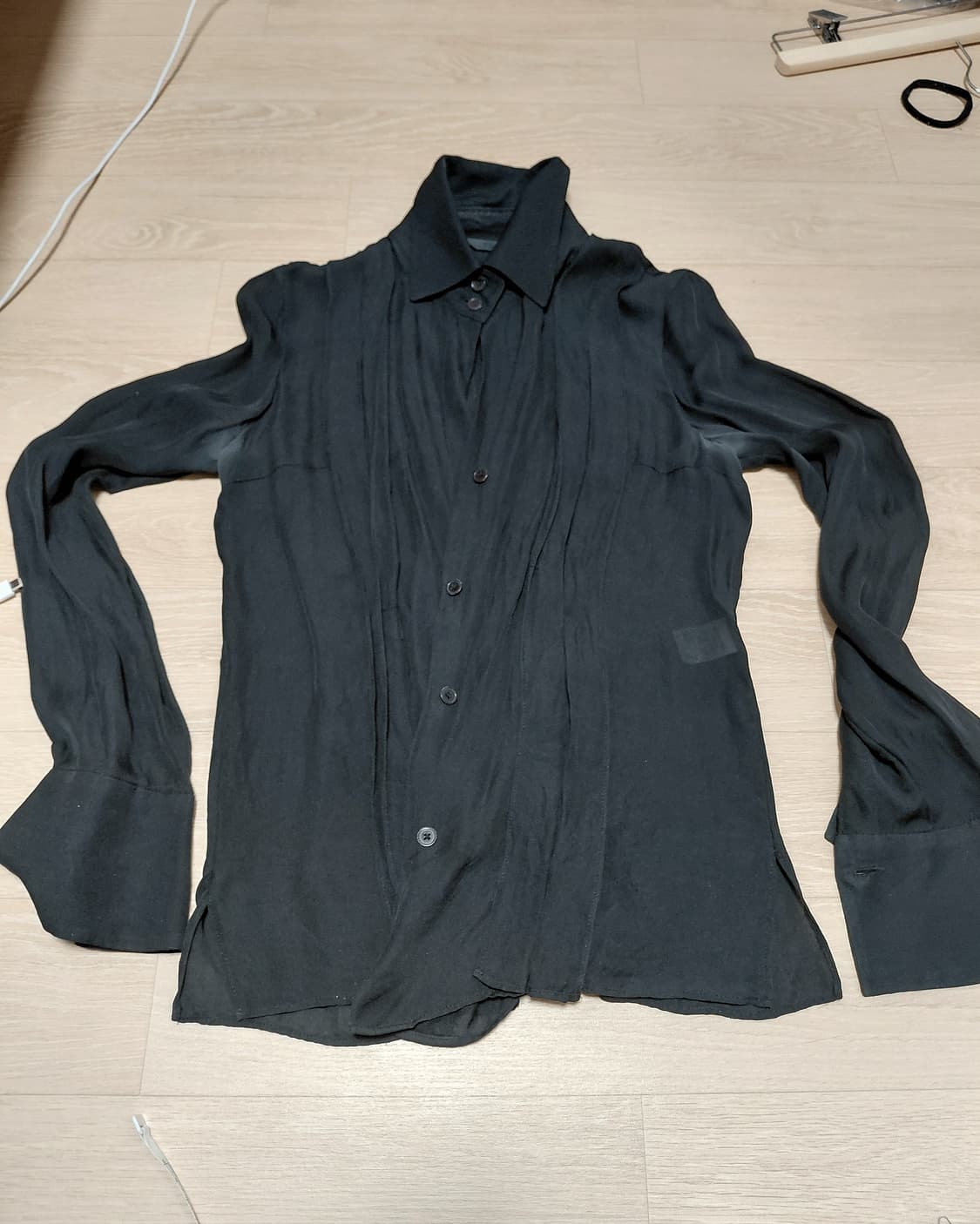 TIME 실크 블랙 고딕 고스 로맨틱 시스루 카라 포인트 블라우스 상품이미지1