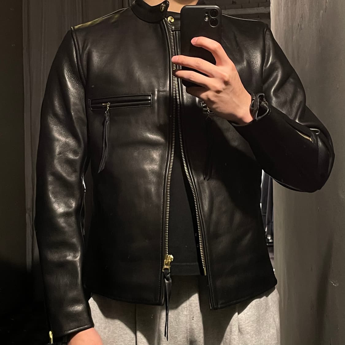 CARPHEY 블랙 말가죽 금장버튼 펑크 락시크 라이더자켓 레더자켓 상품이미지1