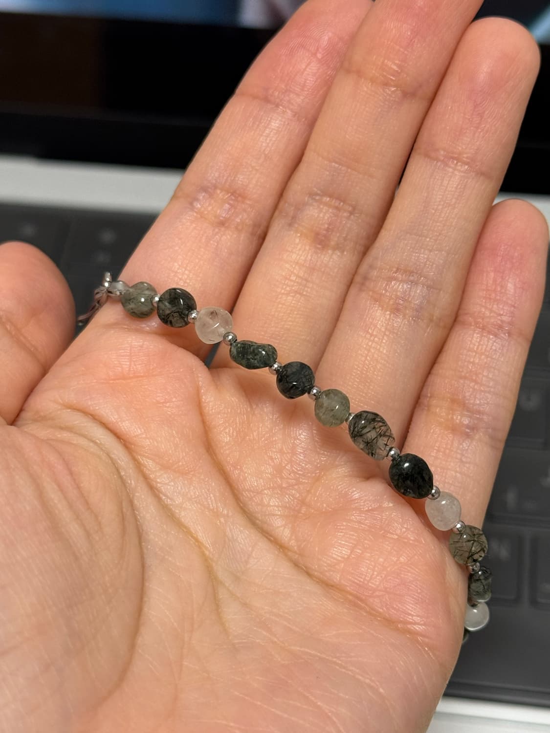 (핸드메이드) 천연석 녹침수정 그린 퀄츠 원석팔찌 상품이미지3