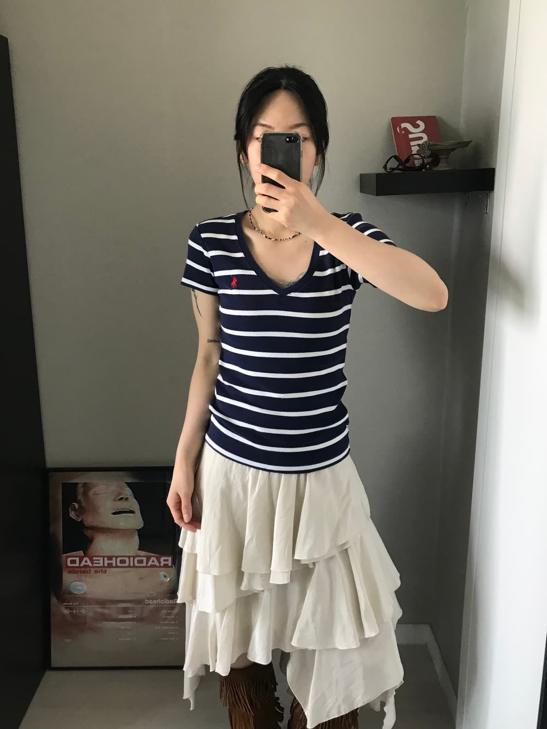 폴로 랄프로렌 포니 로고 스트라이프 브이넥 반팔 상품이미지2