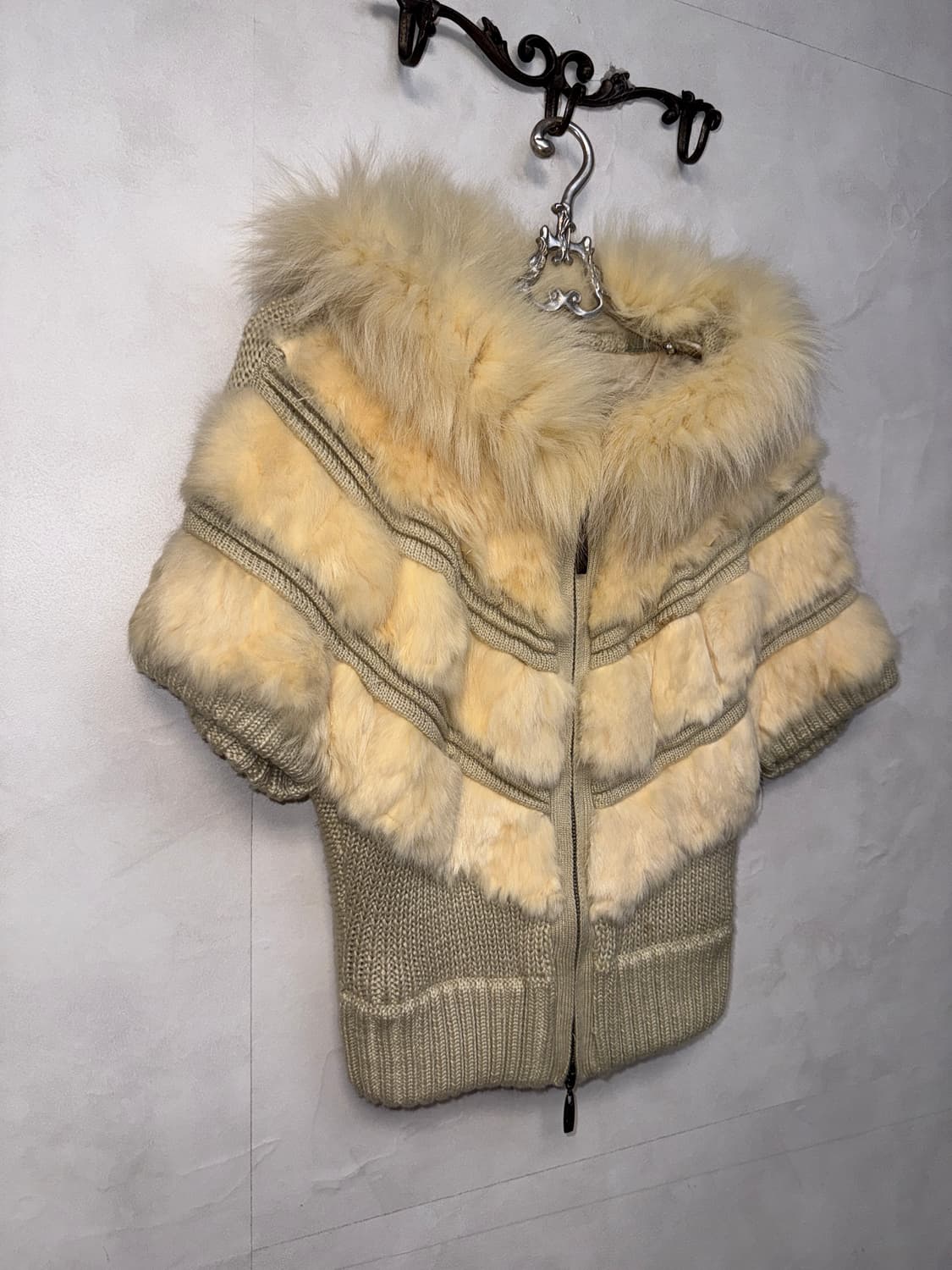 Beige rabbit&fox fur two ways half 후드집업  상품이미지4