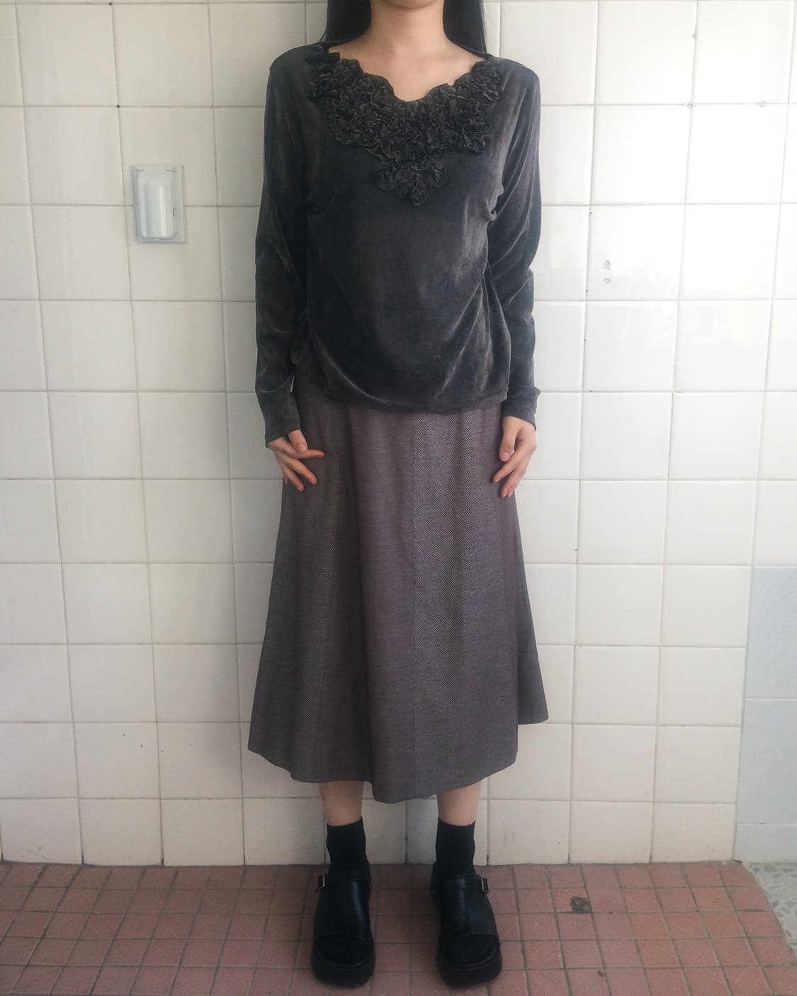 Fringe point velvet sleeve 상품이미지6
