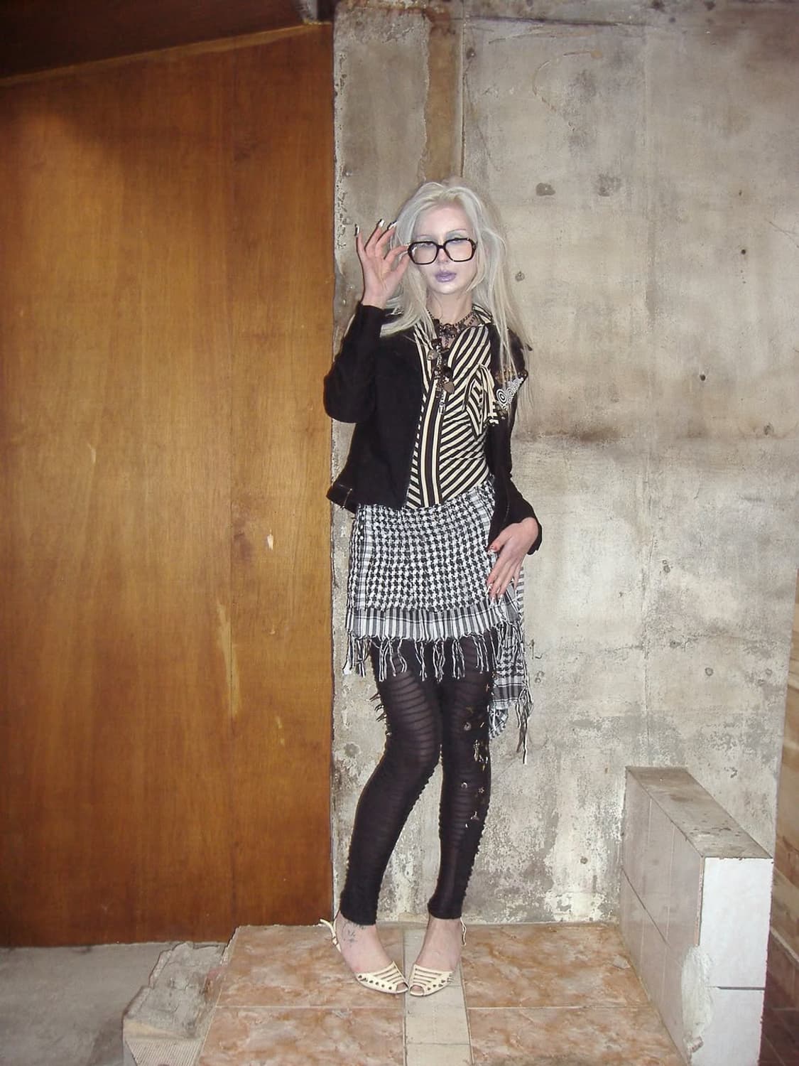 Studded check pleated layered sk 상품이미지5