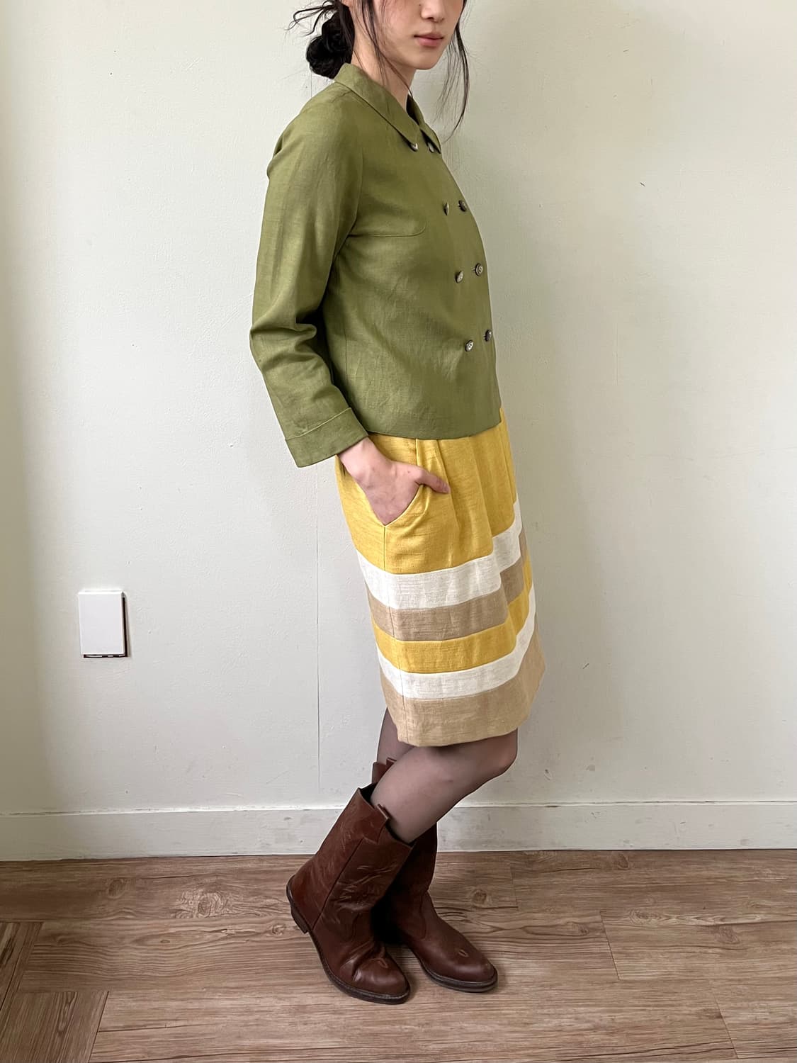 Angelo Tarlazzi 올리브 린넨 더블 자켓 상품이미지5