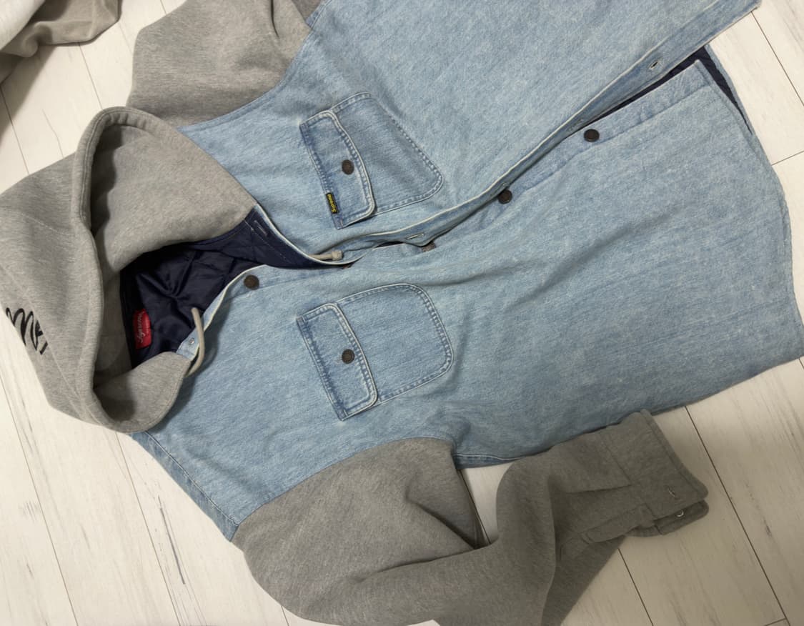 슈프림 플리스 후드 데님 셔츠 블루 XL 상품이미지1