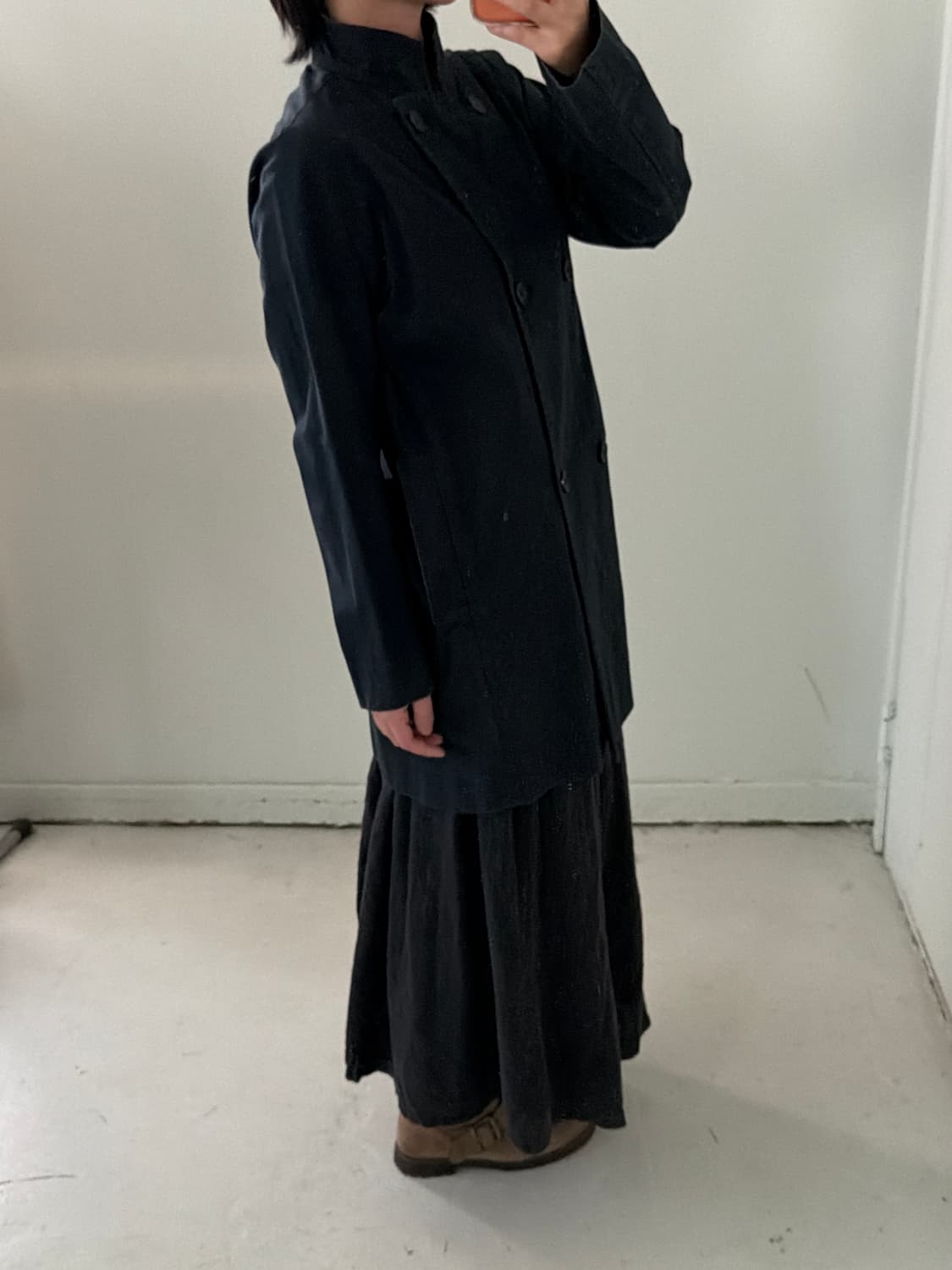 일본빈티지 코튼 차콜 핀턱 롱스커트 상품이미지5