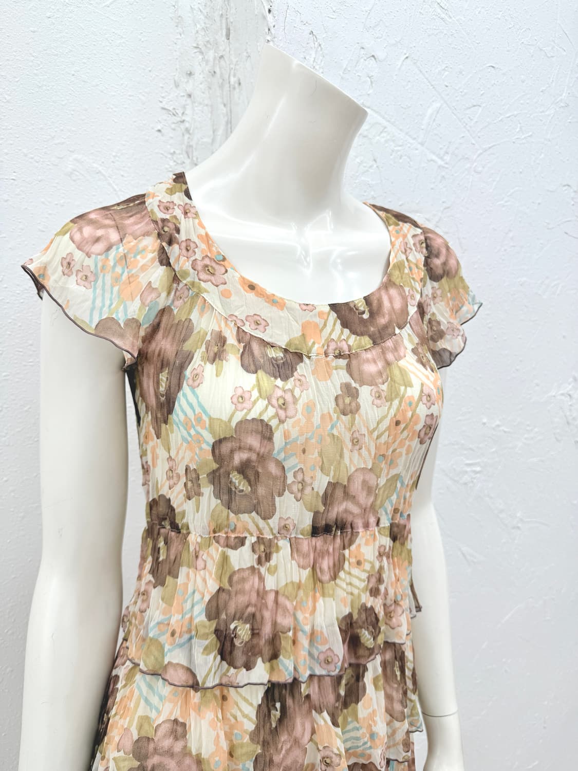 빈티지 플러워 시스루 프릴 레이어드 원피스 상품이미지2