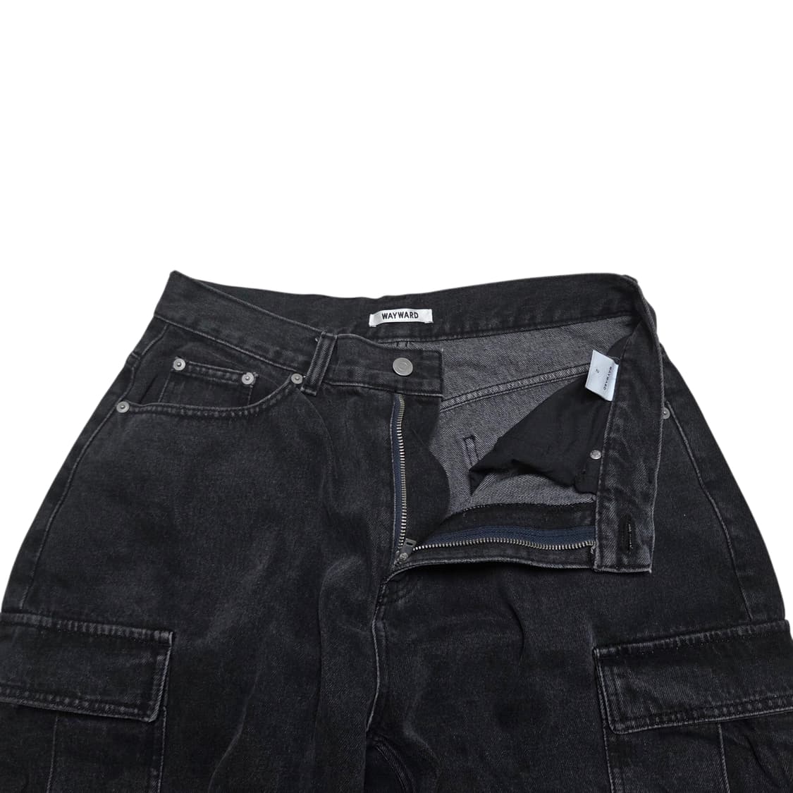 WAYWARD 흑청 카고 와이드 커팅진 상품이미지2