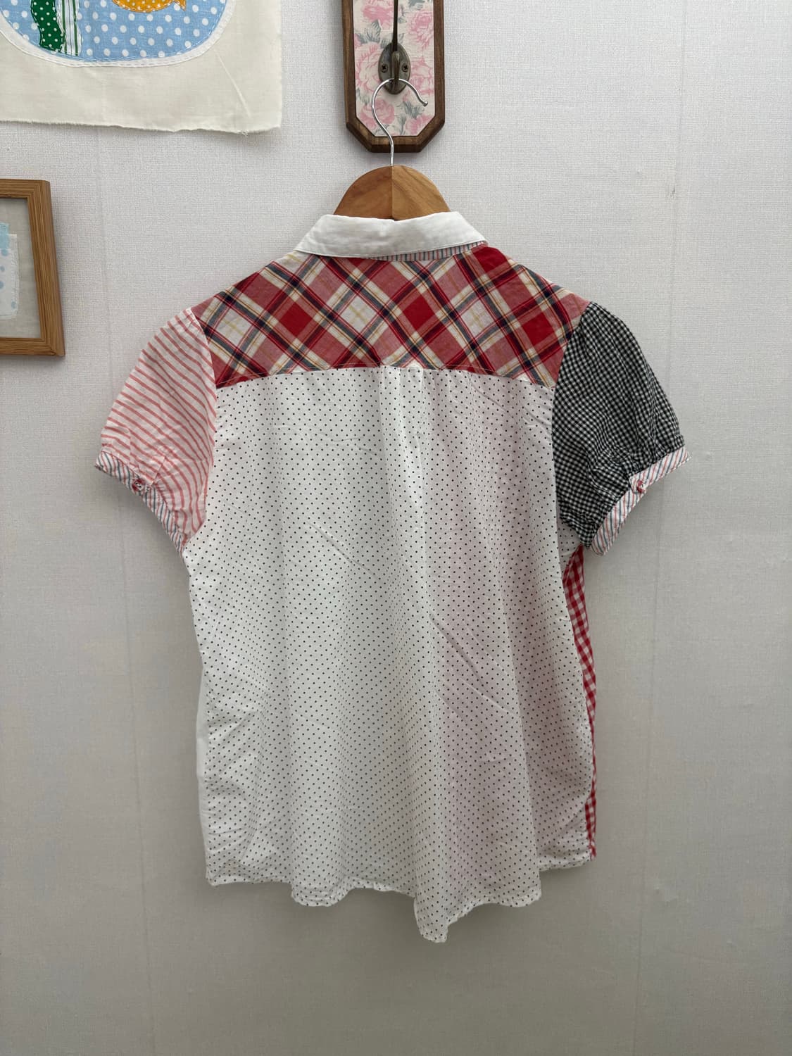 체크 레드 도트 블라우스 상품이미지9