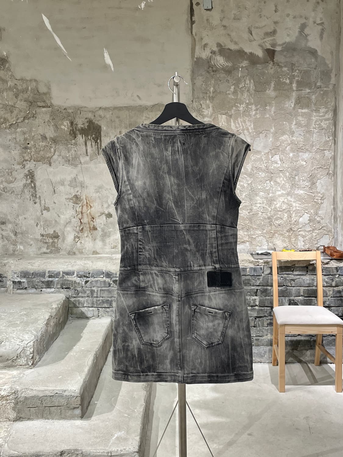 디젤 흑청 투 웨이 집업 워싱 데님 미니 원피스 상품이미지6