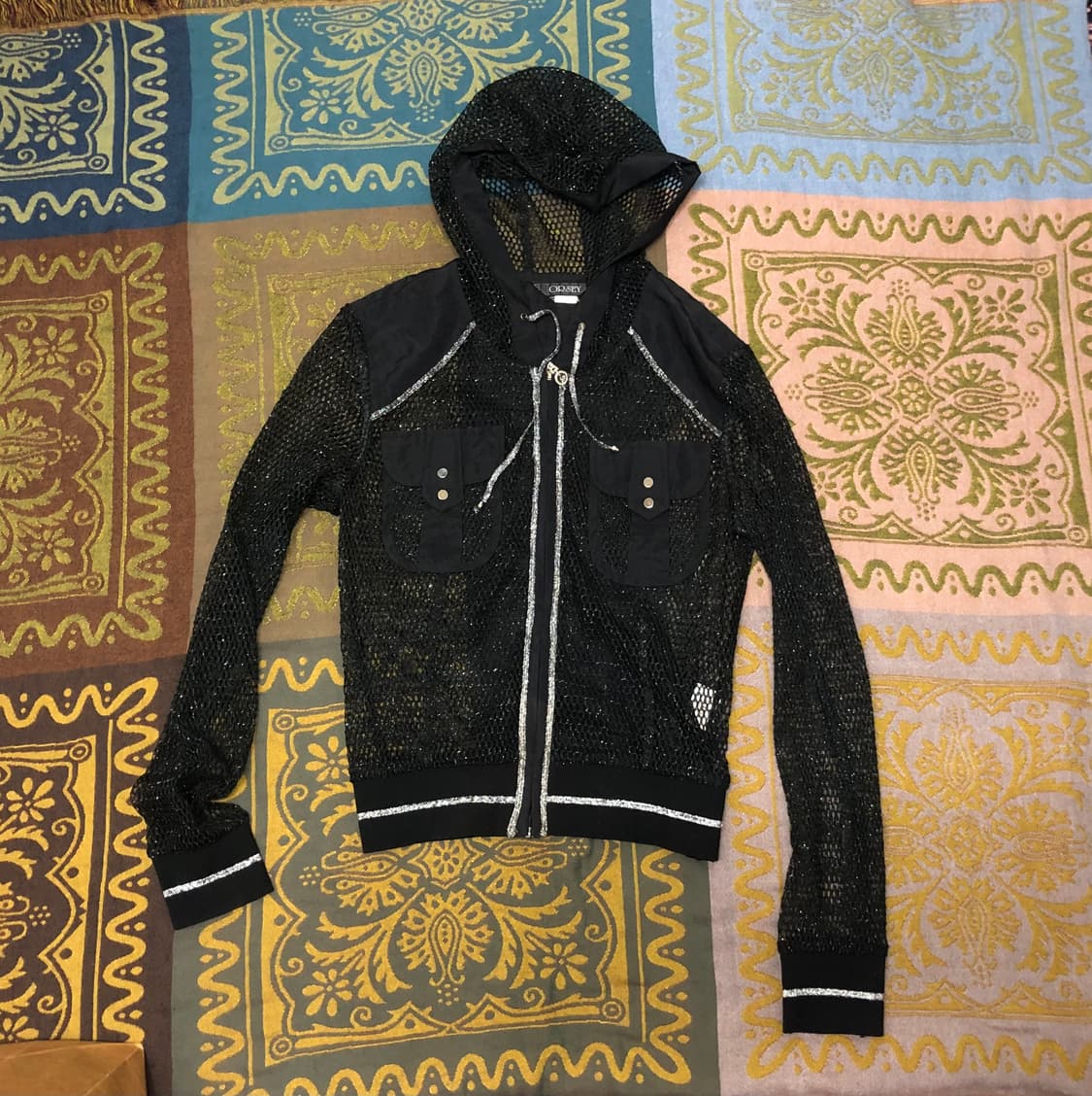 ORSEY silver glitter mesh hood zipup 상품이미지1