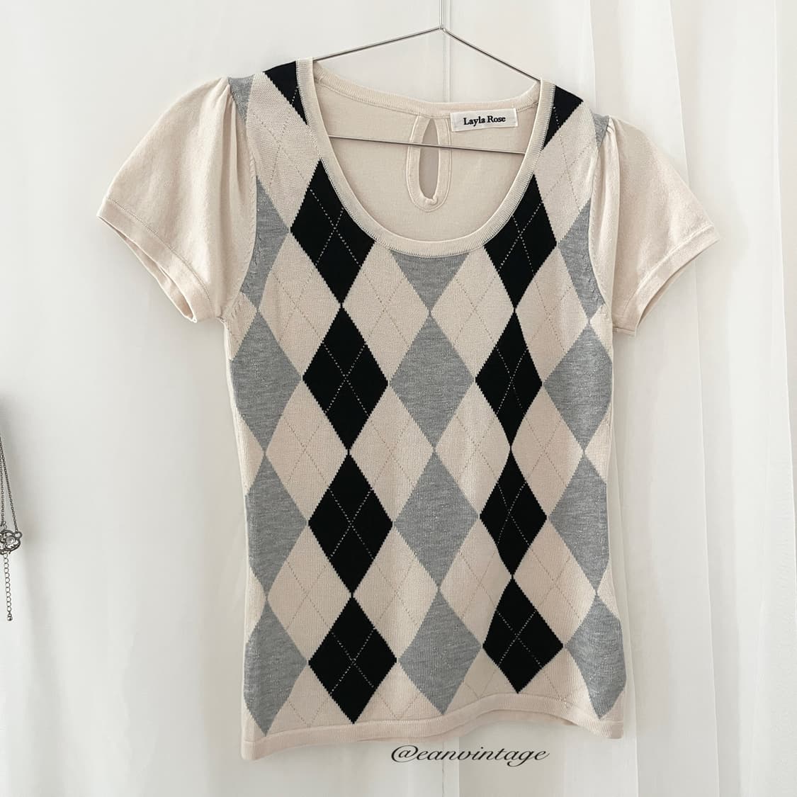 argyle pattern girlish top  상품이미지6
