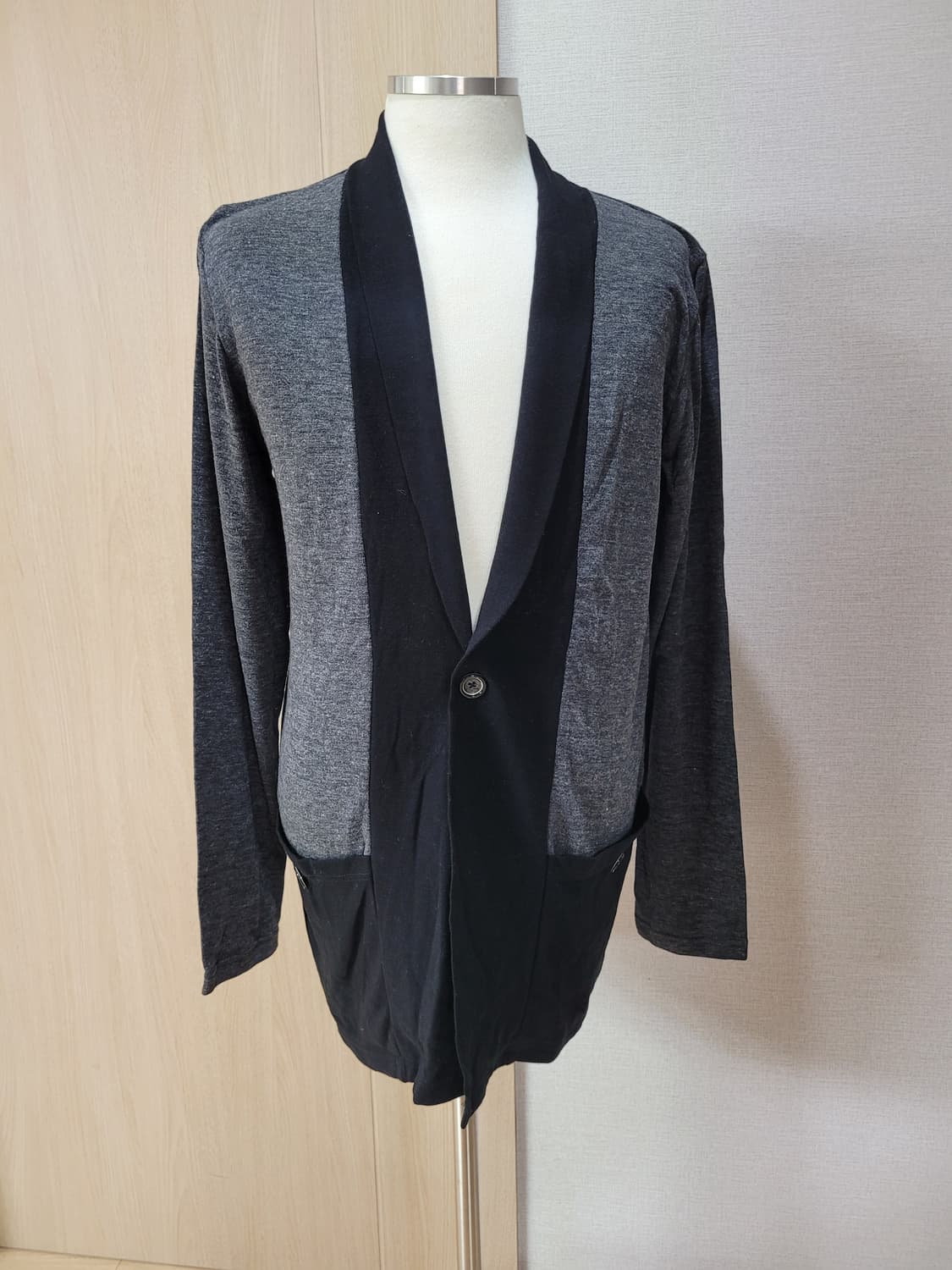 켈번 KELBURN 남자 원버튼 숄 가디건 100 블랙 상품이미지1