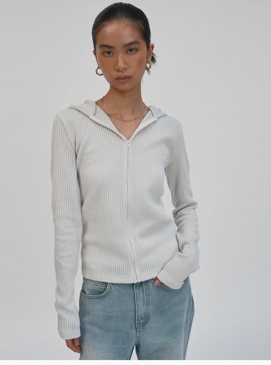 스웨이드 후드 립 집업 라이트 그레이 상품이미지5