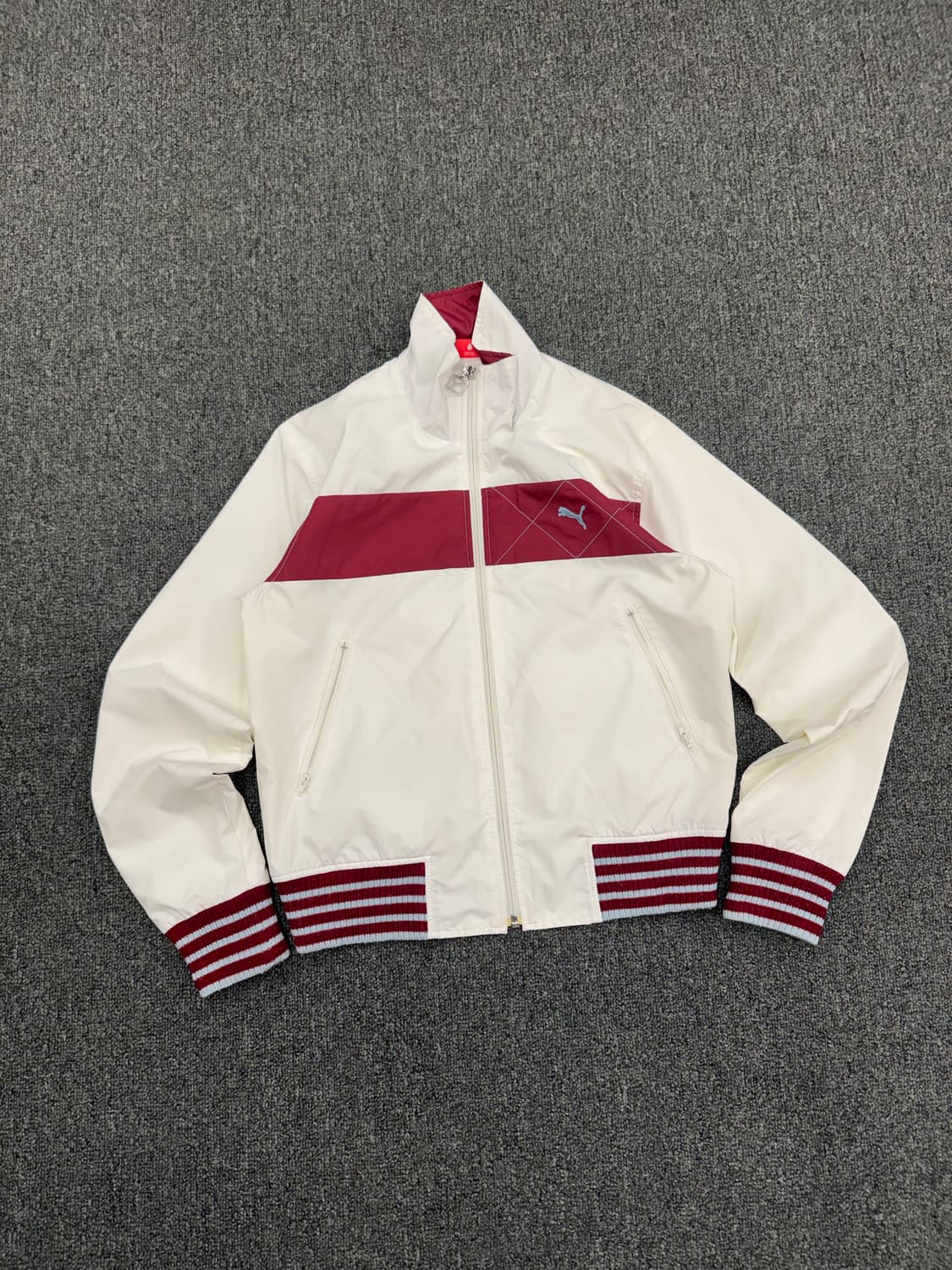 M)PUMA 빈티지 화이트&버건디 나일론 윈드브레이커 자켓 상품이미지1