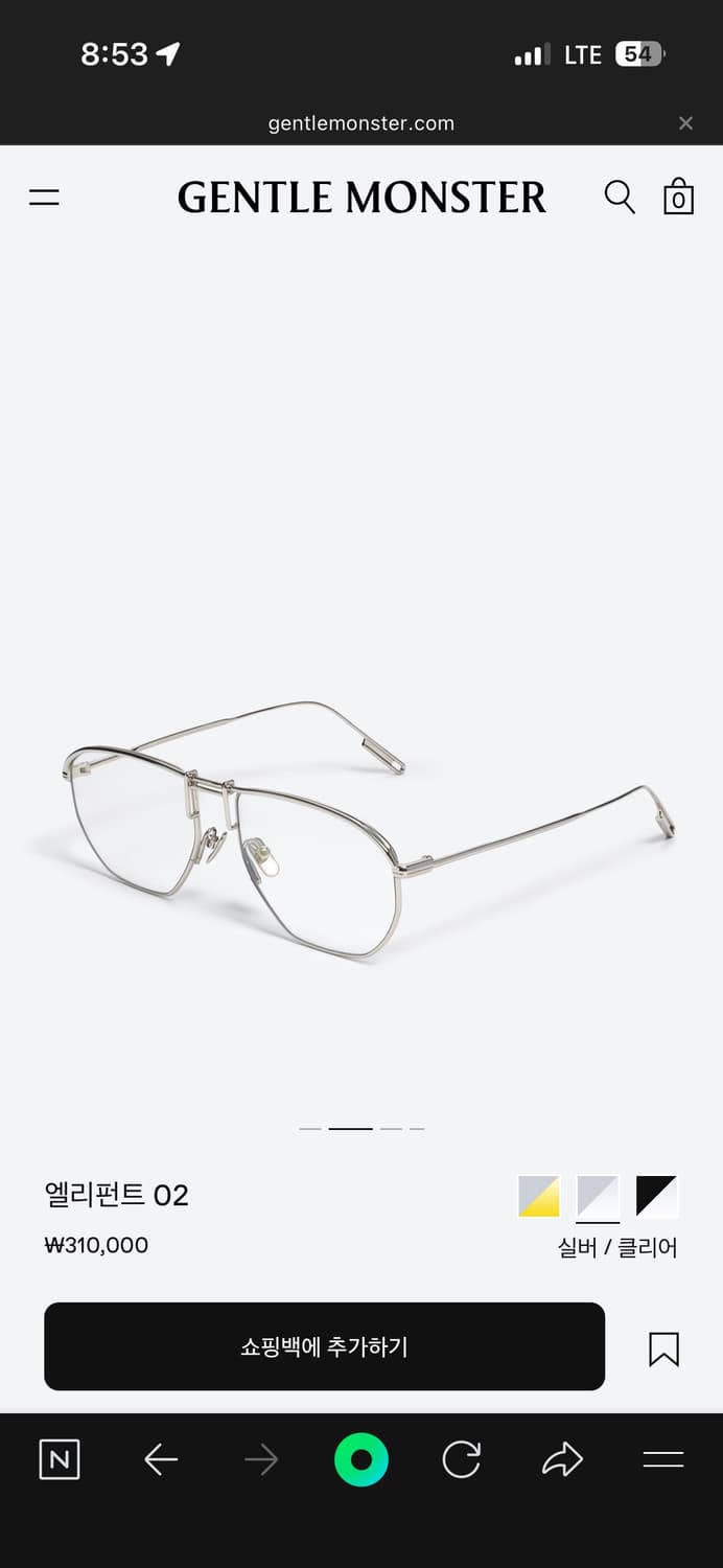 젠틀몬스터 엘리펀트02 실버 무도수 안경 풀박스  상품이미지2