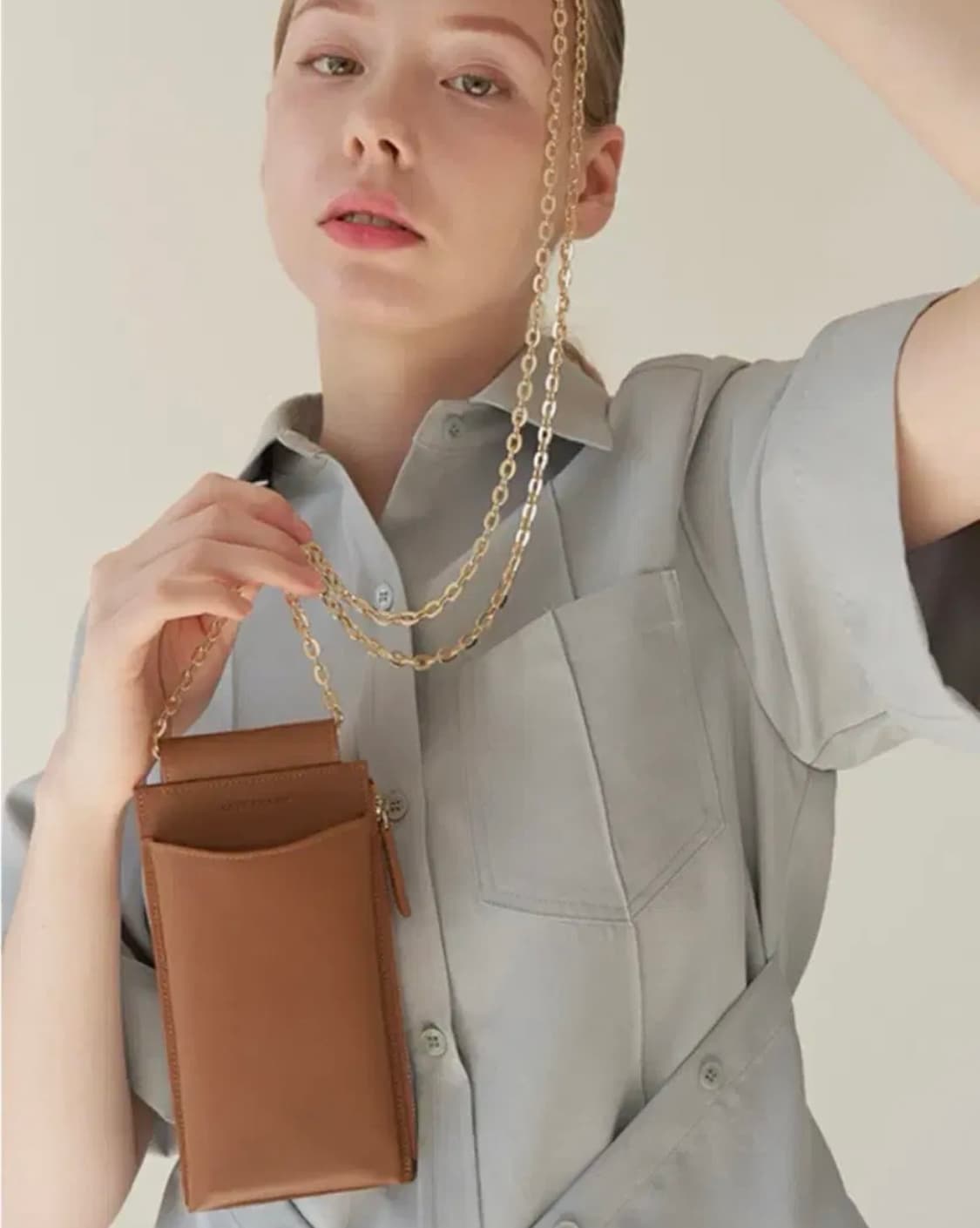 러브참 핸드폰 지갑 크로스 미니백 아이보리 상품이미지1