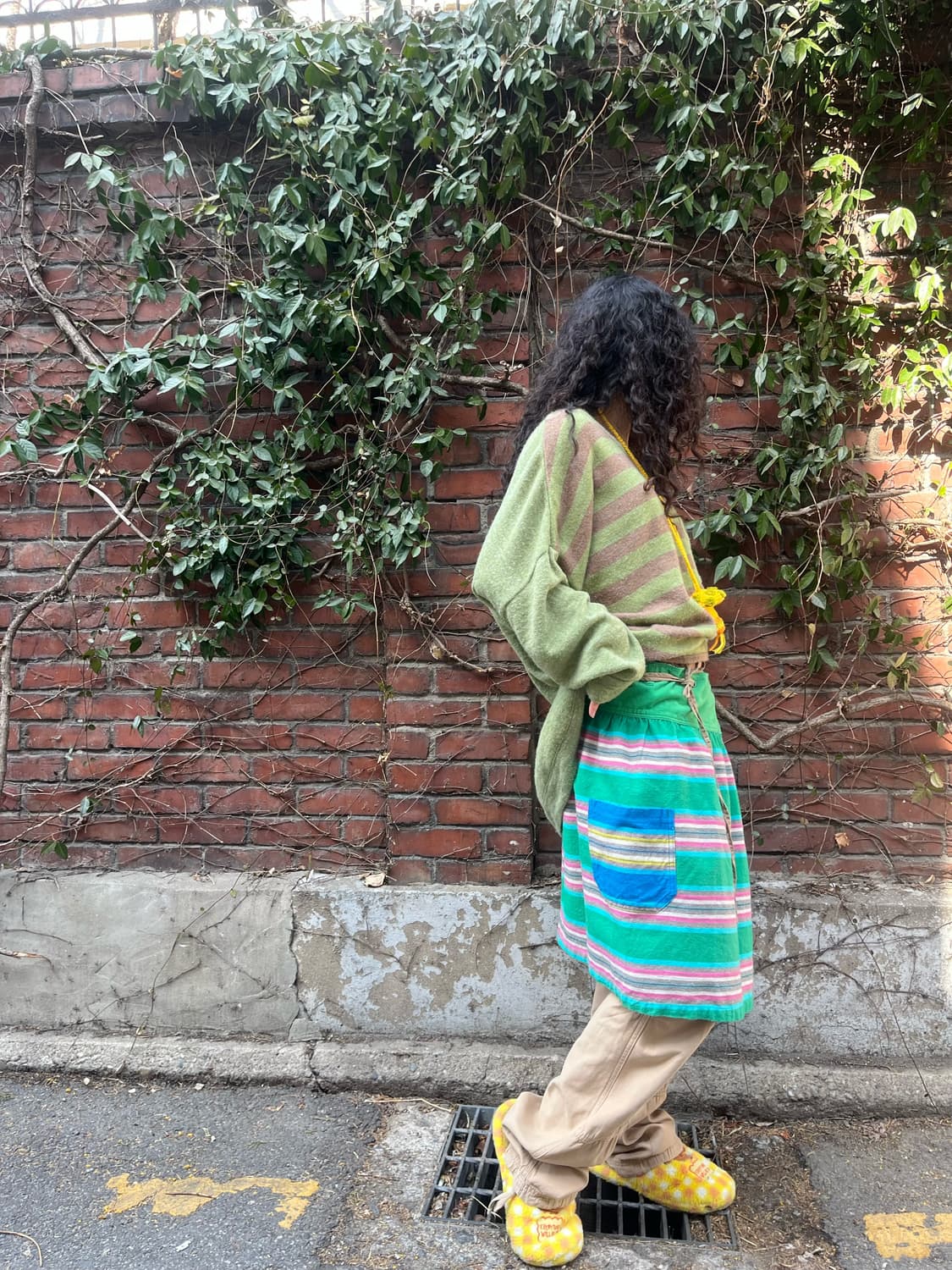 일본 무드 줄무늬 패턴 미디 랩 스커트 상품이미지5