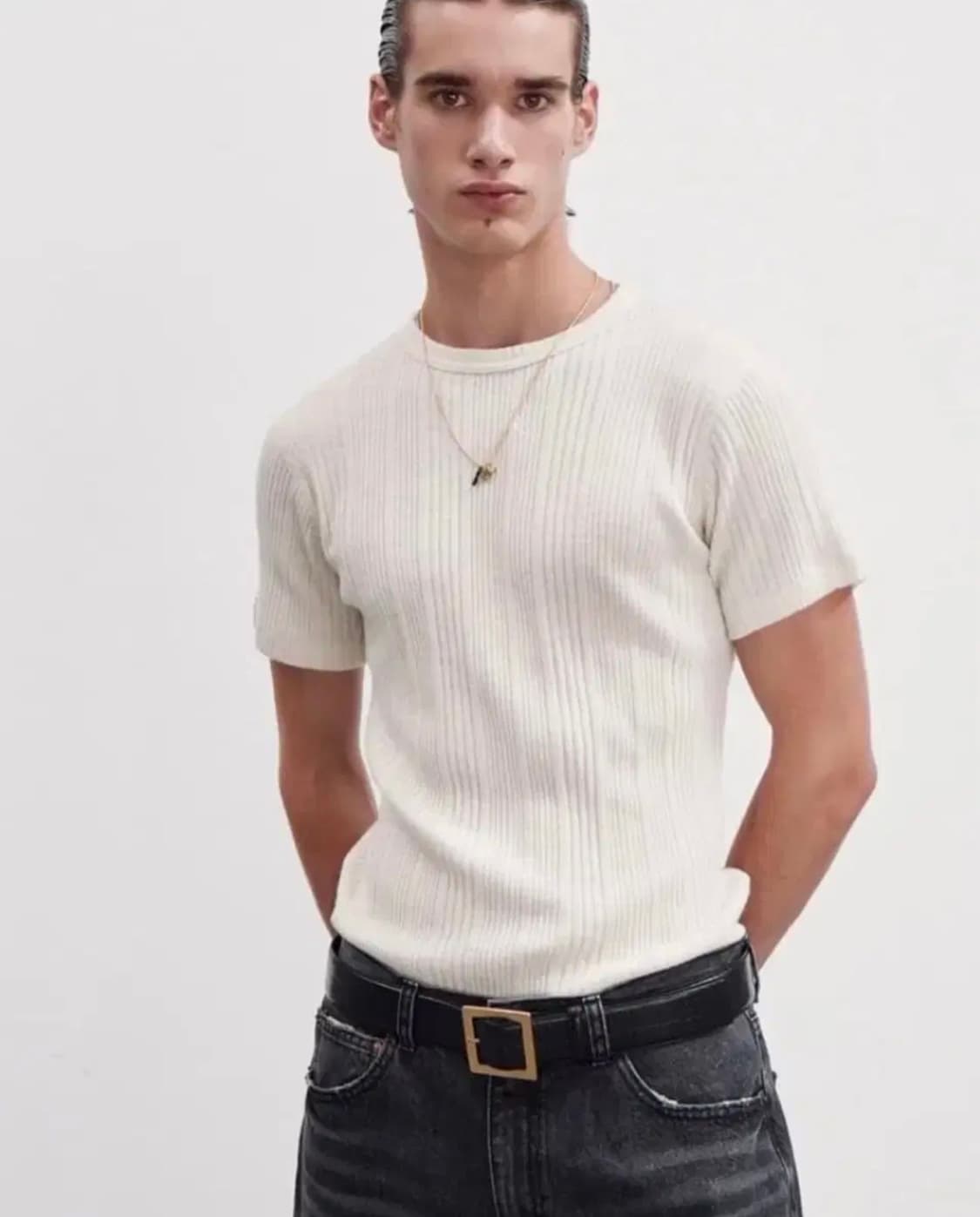 렉토 울 블렌드 립 라운드 티셔츠 크림 S 상품이미지1