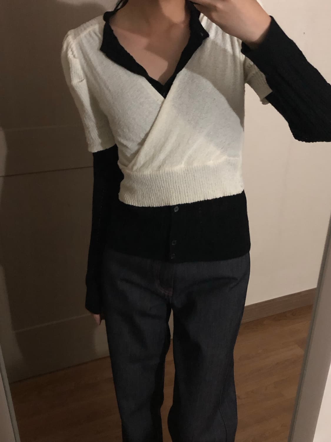 랩 반팔 퍼프 니트 블라우스 아이보리 상품이미지4