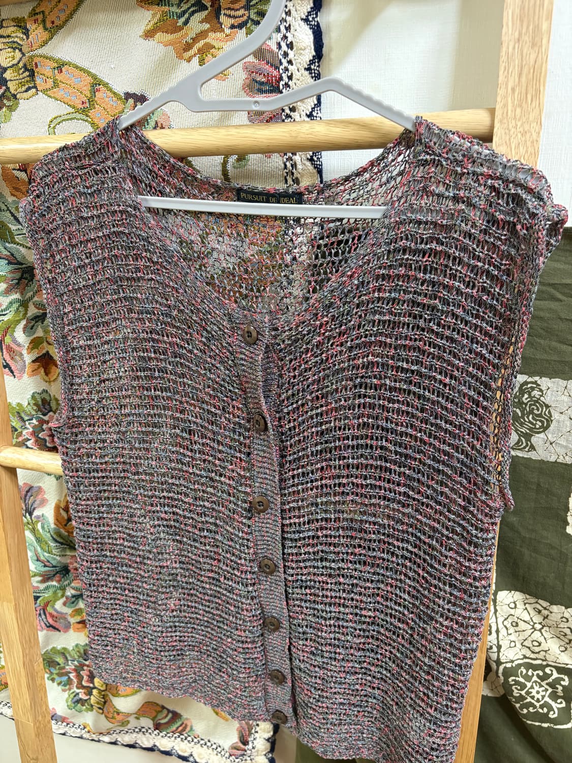 모리 히피 애쉬 퍼플 그물 니트 조끼 상품이미지2