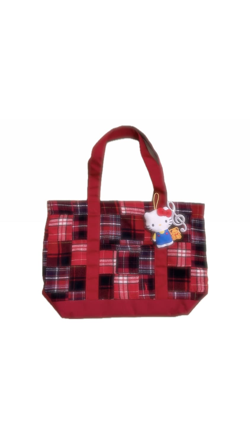 이스트보이 레드 패치워크 체크 토트백 🍝 상품이미지1