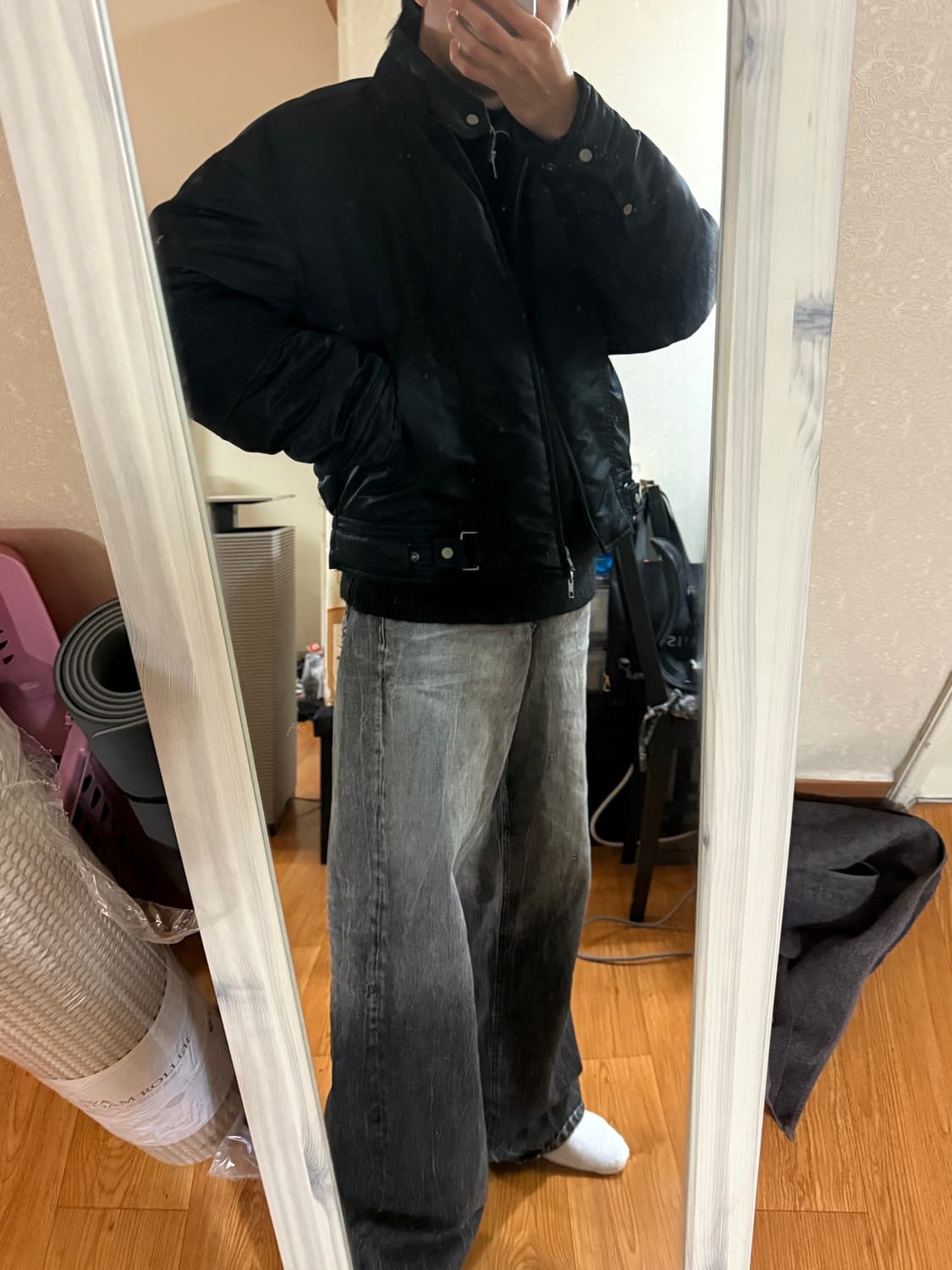 엘무드 - 스즈키 퀼티드 모터사이클 자켓 (블랙/46) 상품이미지8