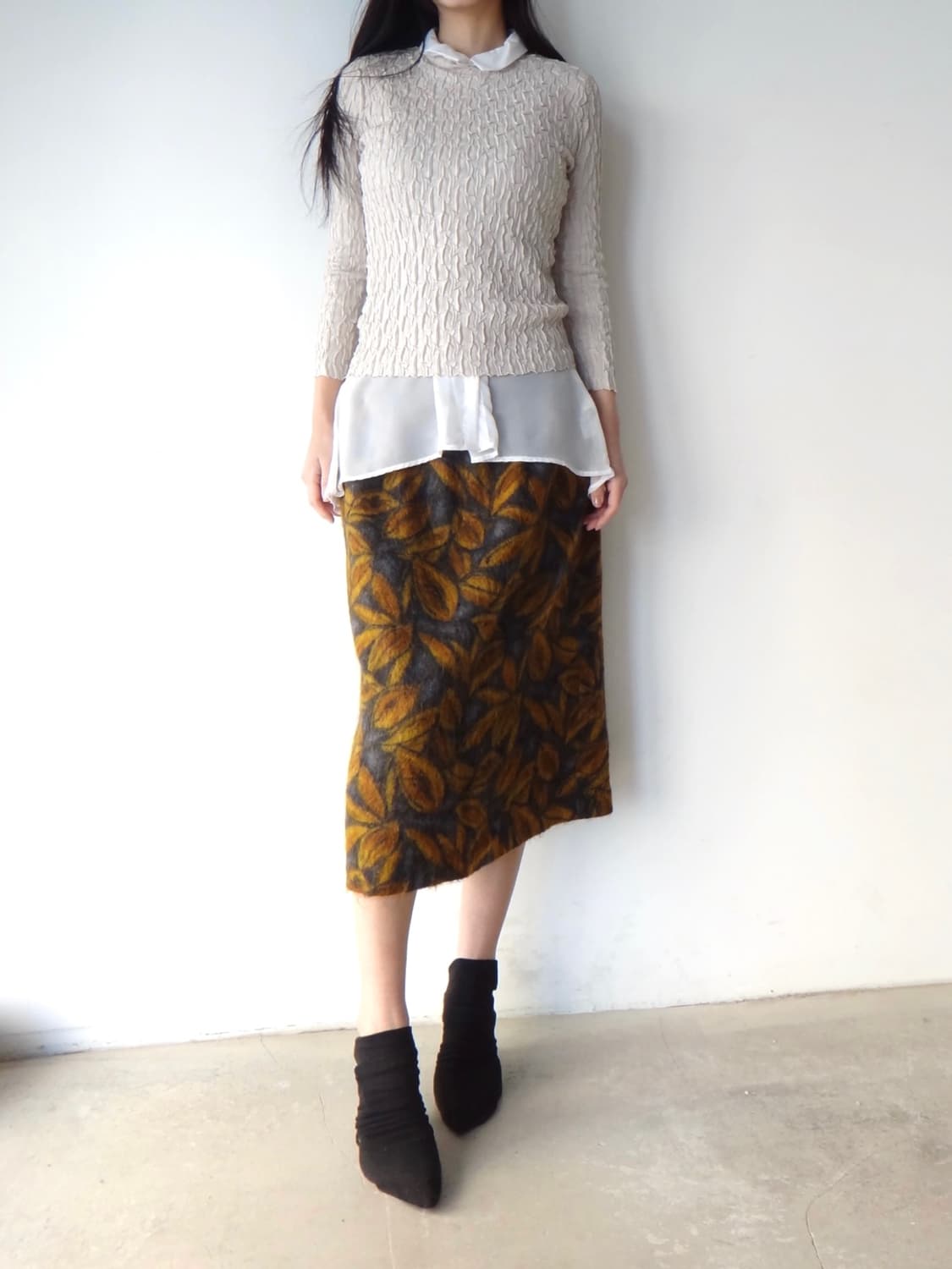 Sunflower leat pattern warm skirt 상품이미지6