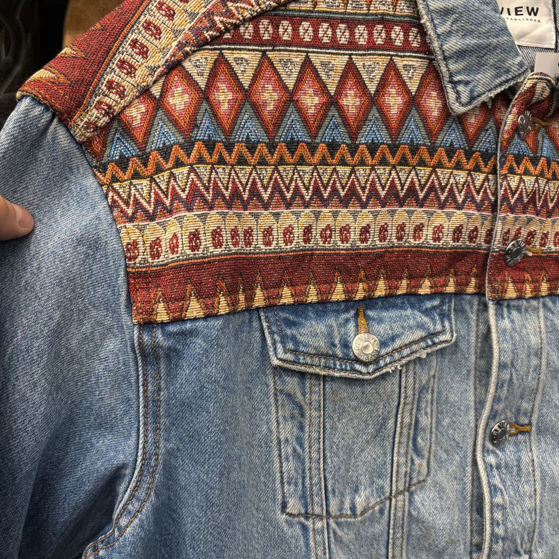 00s 빈티지 에스닉 자카드 엠브로이드 데님 트러커 자켓 N581 상품이미지5