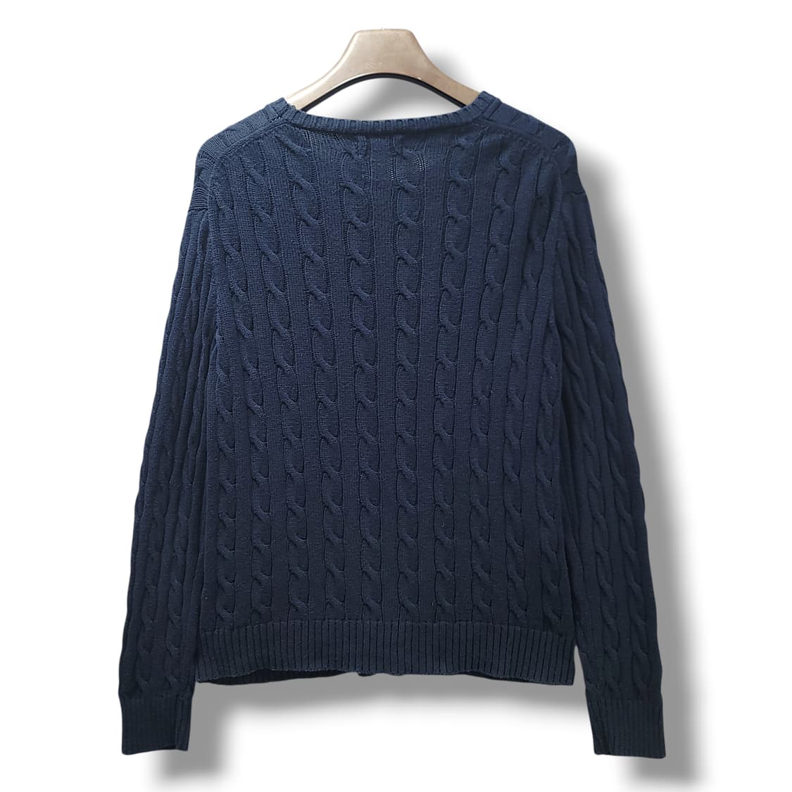 [L] 폴로 네이비 코튼 케이블 스웨터 니트 상품이미지2