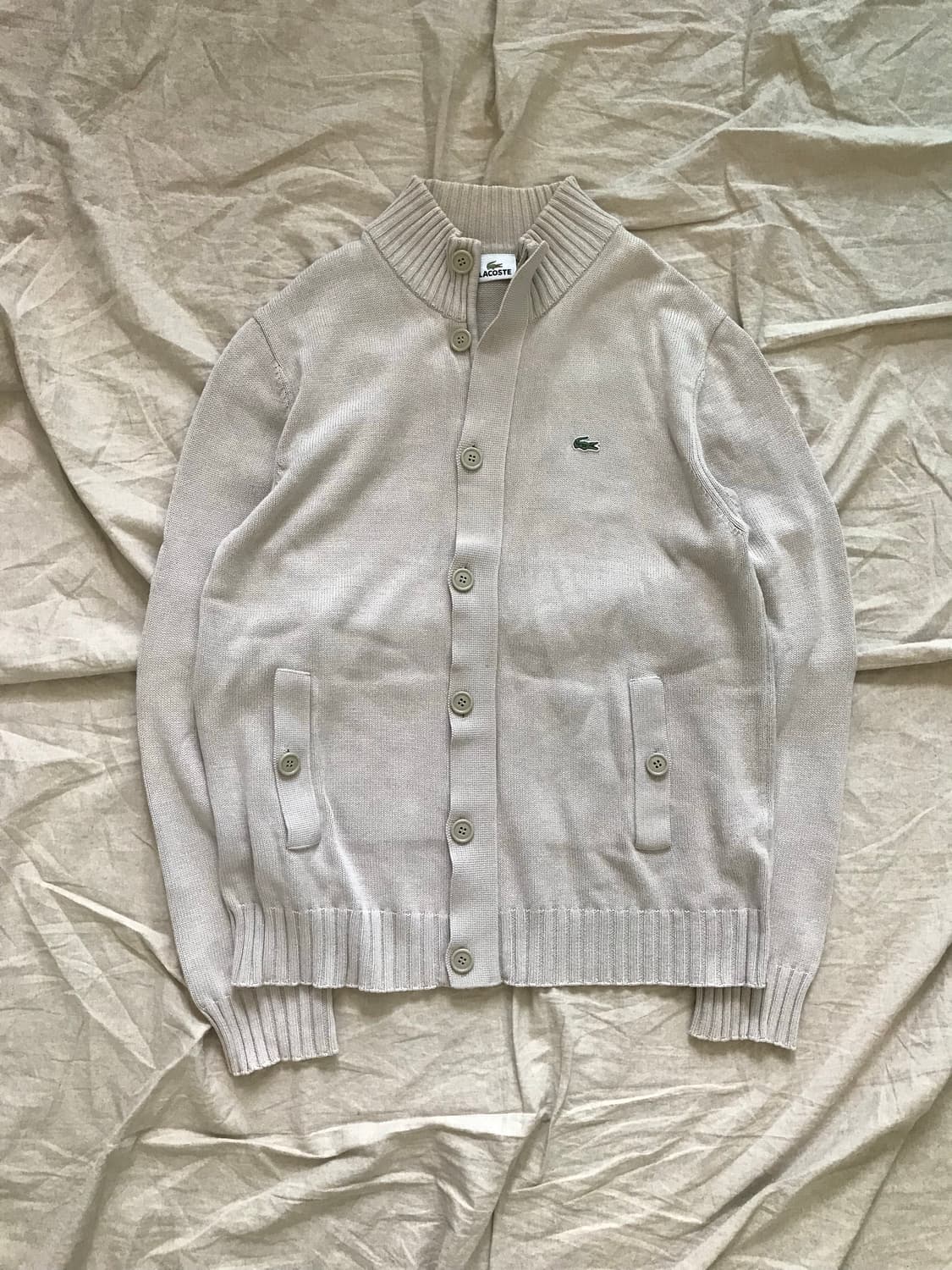 라코스테 로고 베이지 버튼 니트 집업 상품이미지5