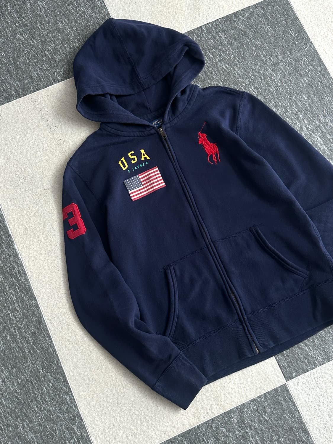폴로 랄프로렌 네이비 빅포니 USA 성조기 후드집업 상품이미지6