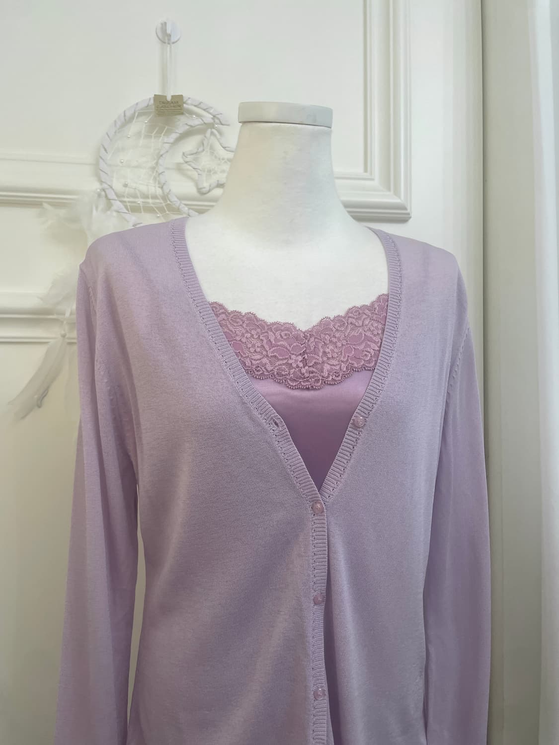 lavender basic cardigan&lace satin sleev 상품이미지5