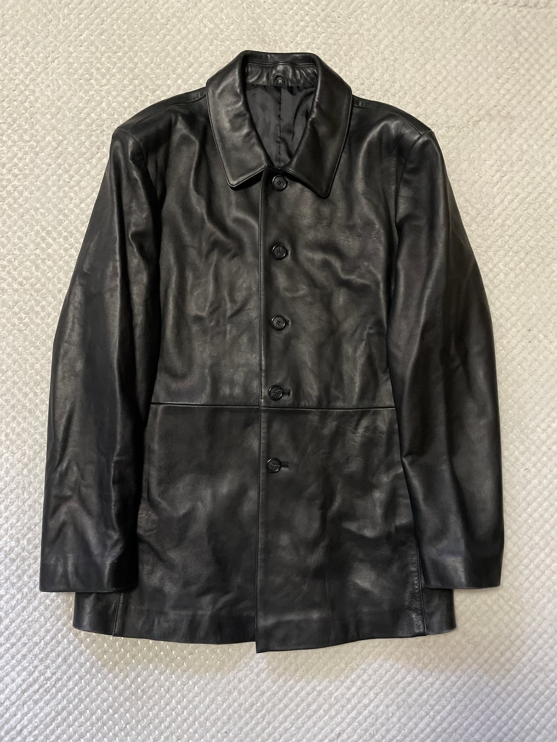 웨스턴 무드 램스킨 양가죽 5버튼 레더 카 코트 상품이미지2