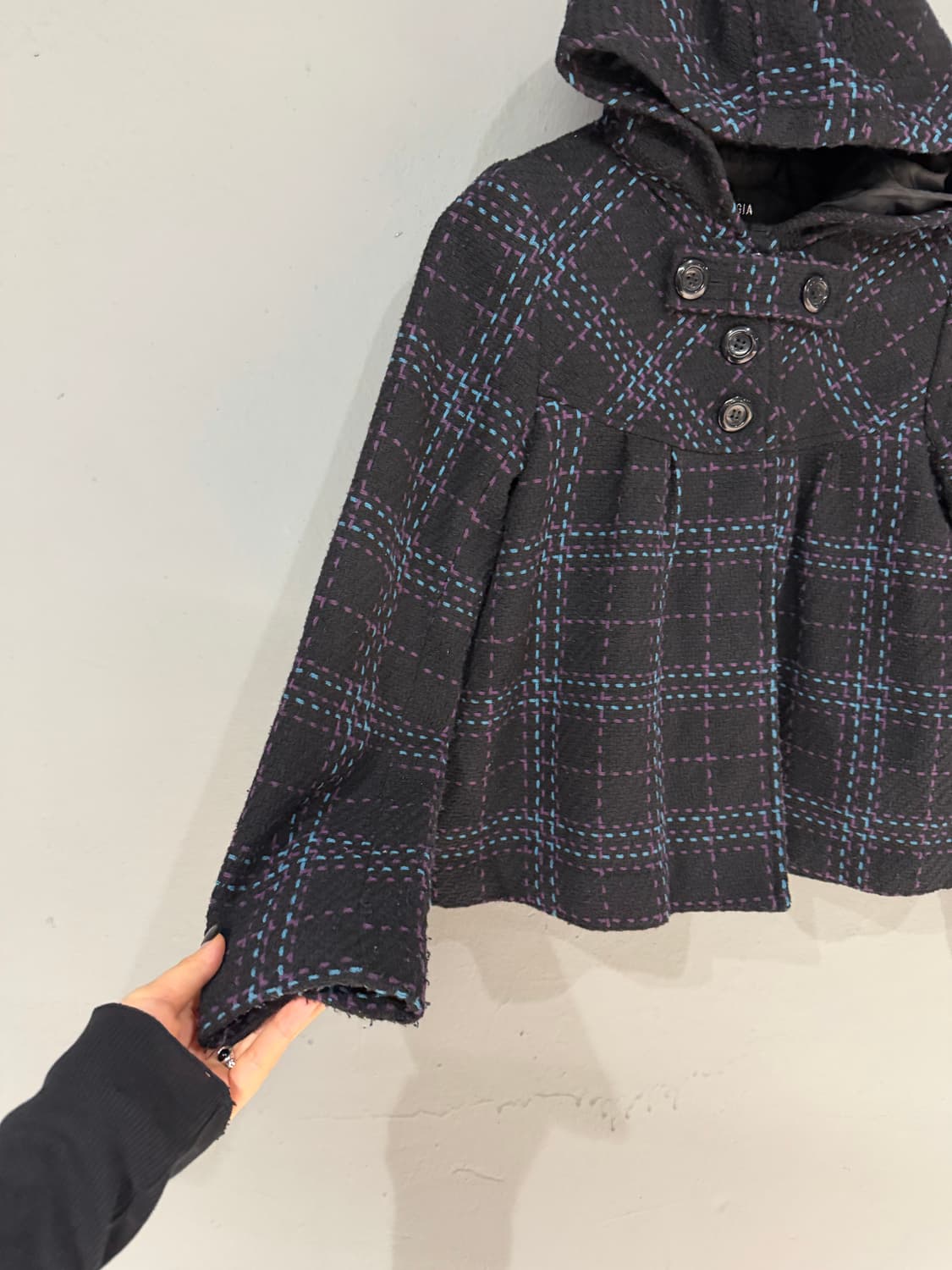 stitch check pattern hood coat 상품이미지7